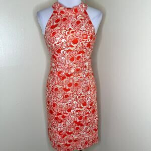 Muse Linen Dress 2 XS Womens Geometric Abstract Sheath Halter Woven Versatile